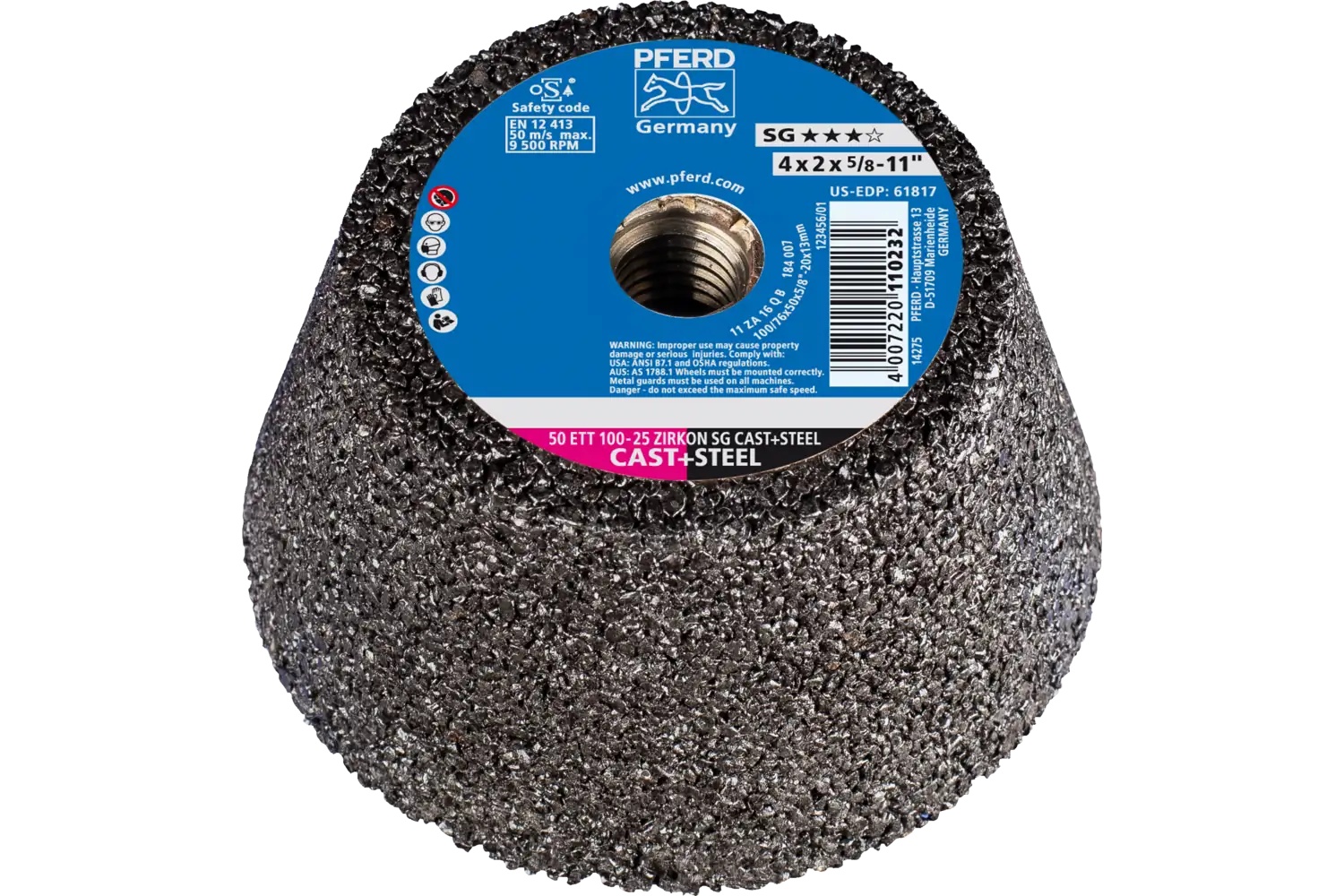 Picture of Pferd Cup Wheel, 4" X 3-1/2 X 5/8-11, Sg Steel+Cast, T11, Zirconia, Z